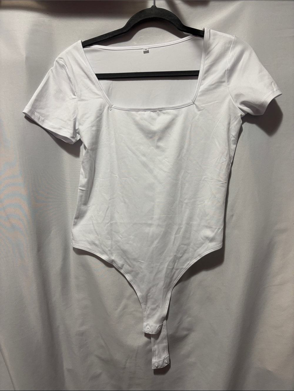 Essential White Square Neck Short Sleeve Bodysuit with Snap Closure